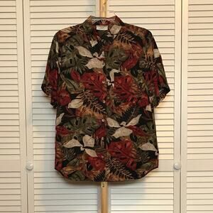 Alfred Dunner Vintage 90s Boho Botanical Print Collared Relaxed Fit Blouse 12P